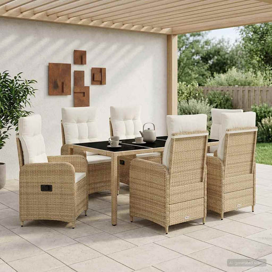 Set da pranzo per esterni 7 pcs Beige e Bianco Crema