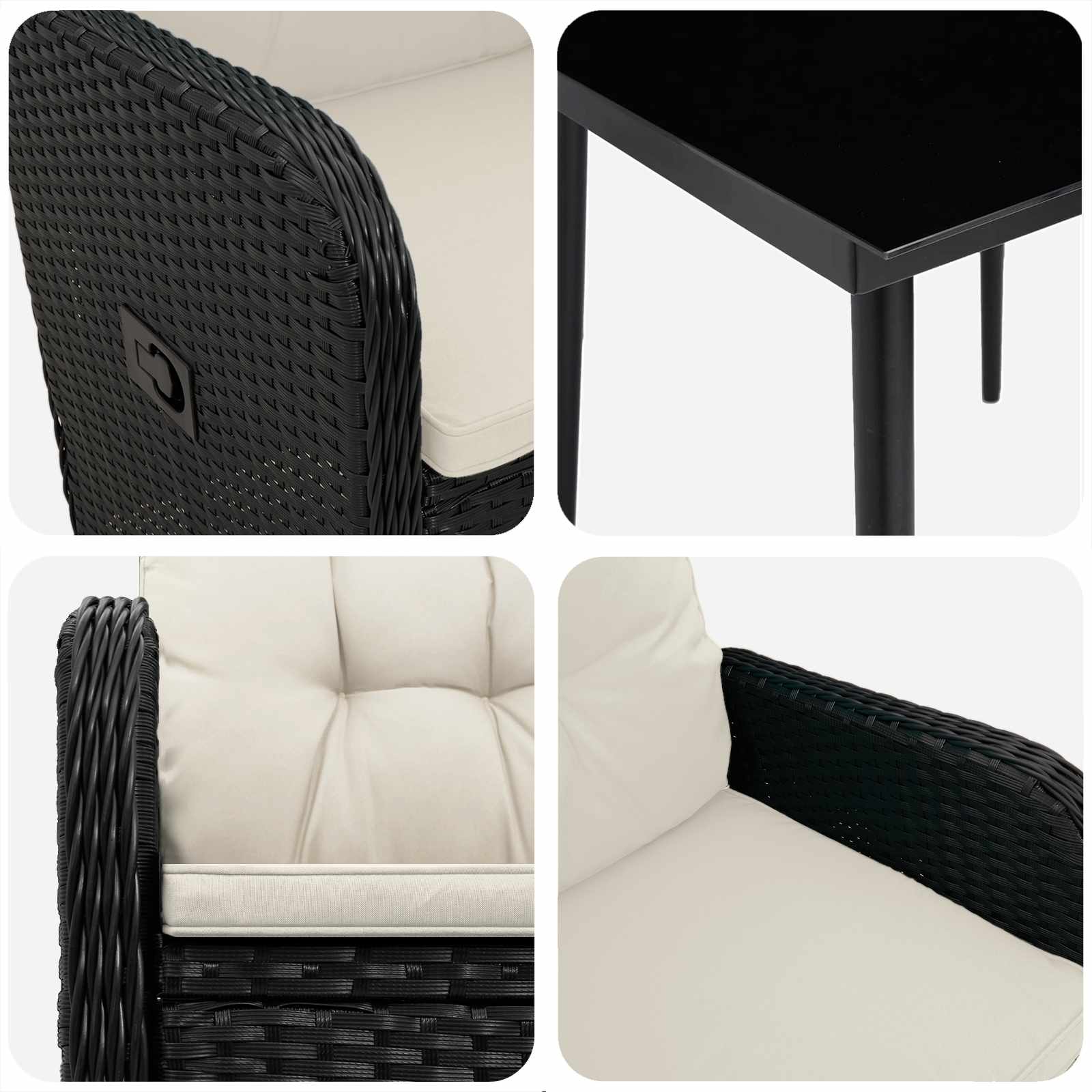 Set Tavolo da Salotto con cuscino 5 pcs Nero e Bianco Crema | homemem39