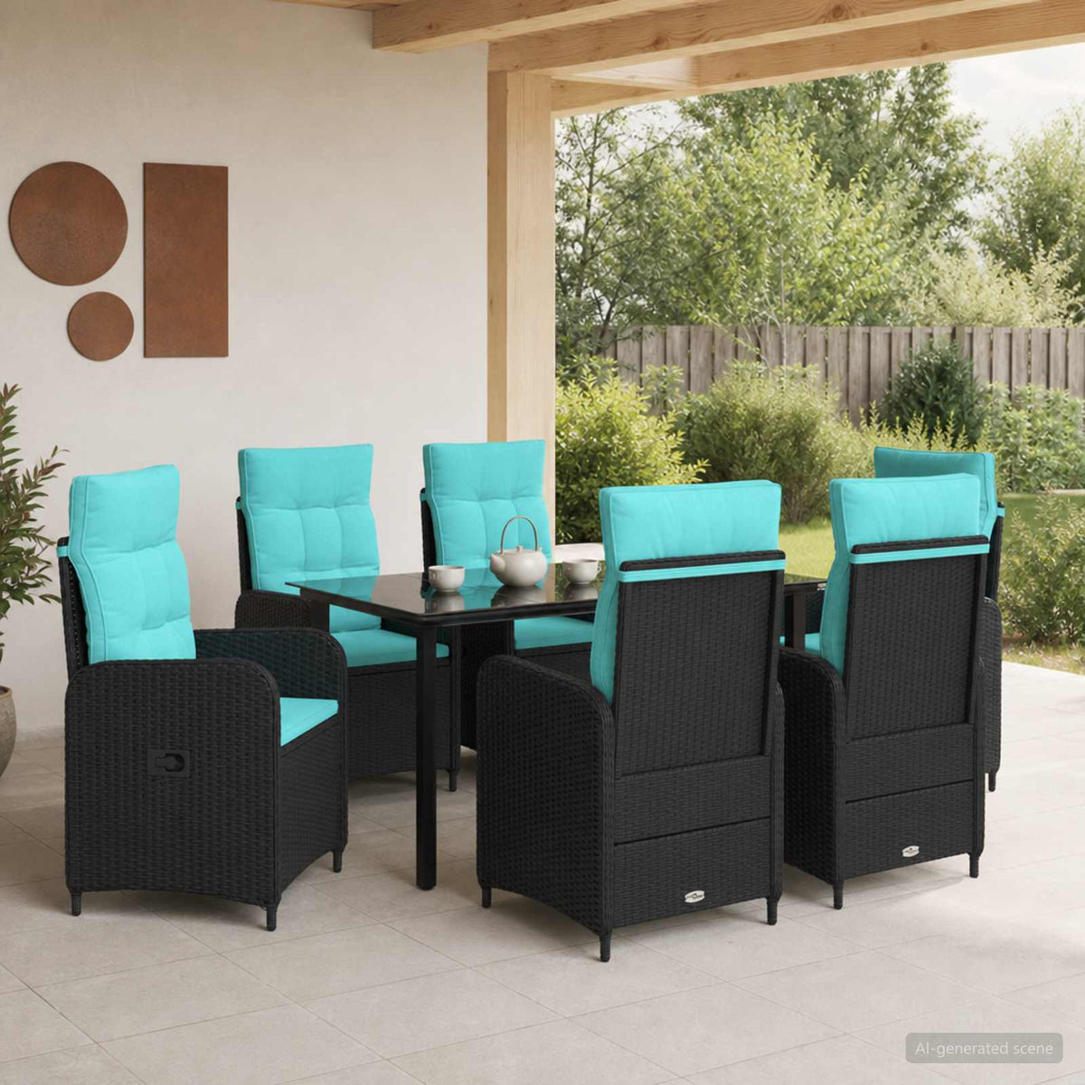 Set da Pranzo per Giardino 7 pz Nero e Turchese | homemem39