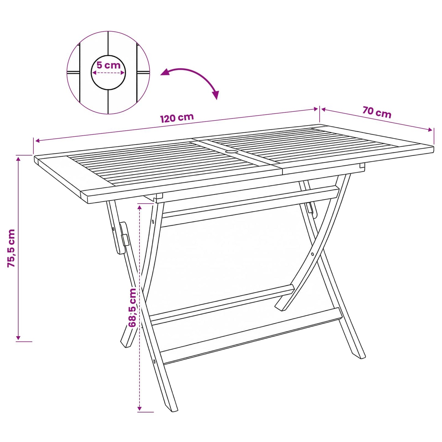 Tavolo da Giardino Pieghevole Naturale 120 x 70 x 75,5 cm | homemem39