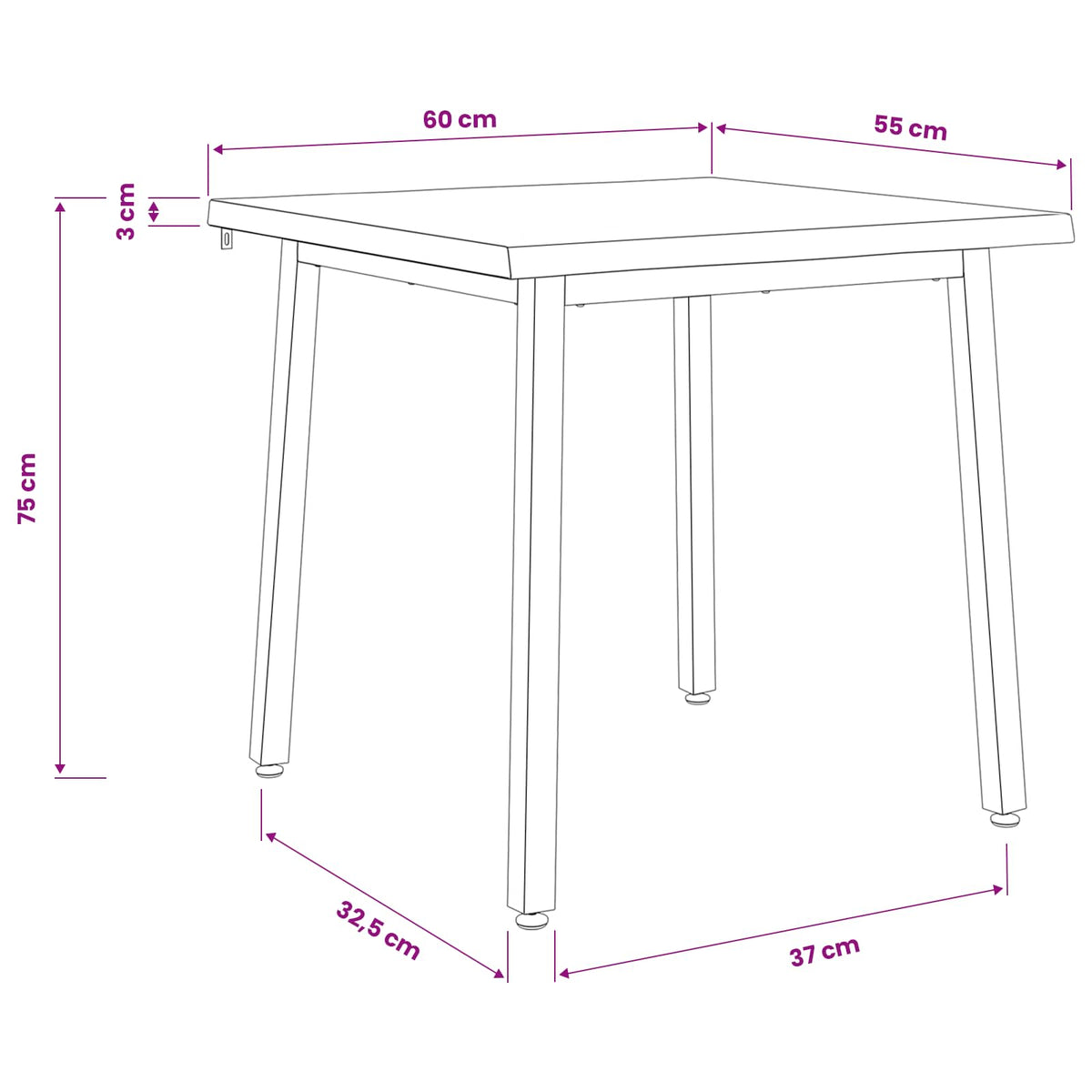 60 x 55 x 75 cm Legno di Acacia Massello Marrone scuro e Nero | homemem39