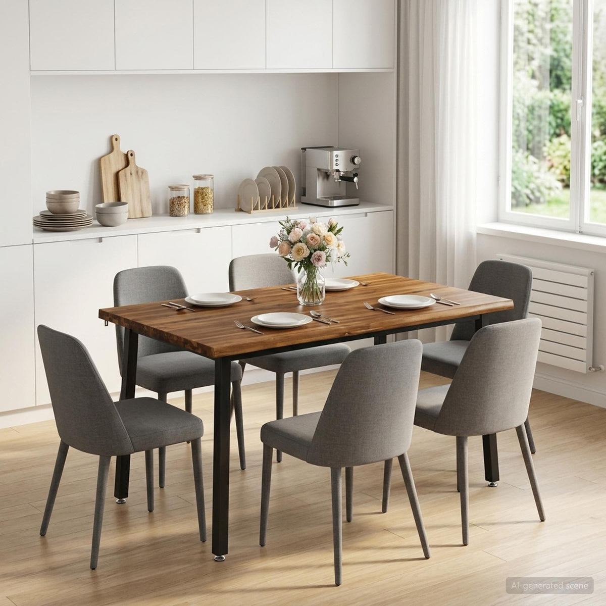 140 x 80 x 75 cm Legno di Acacia Massello Naturale e Nero | homemem39