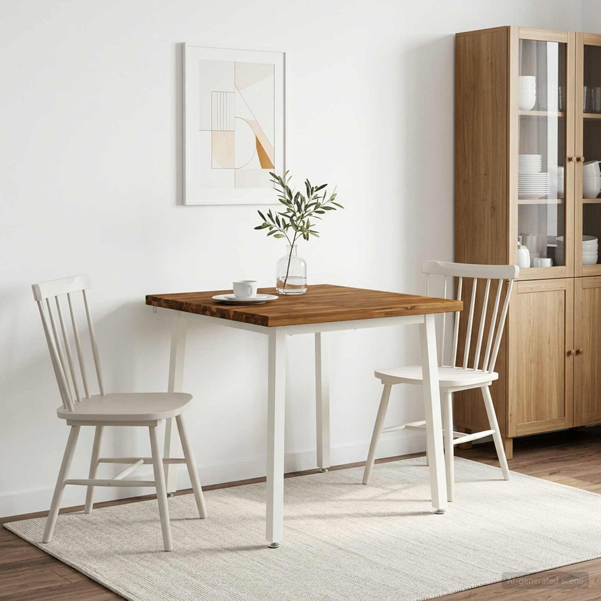 90 x 90 x 75 cm Legno di Acacia Massello Naturale e Bianco | homemem39