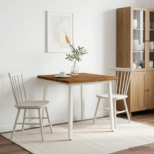 90 x 90 x 75 cm Legno di Acacia Massello Naturale e Bianco | homemem39