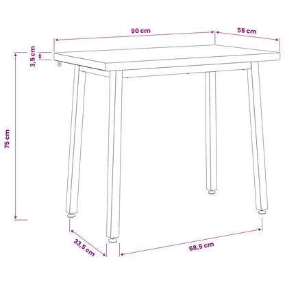 90 x 55 x 75 cm Legno di Acacia Massello Bianco e Nero