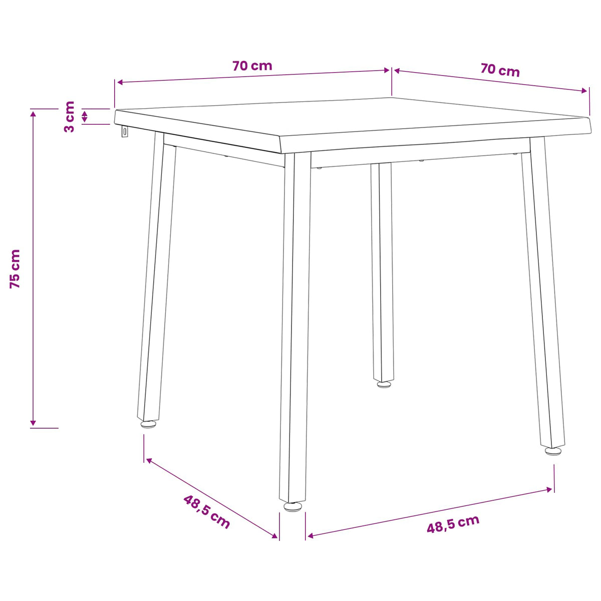 70 x 70 x 75 cm Legno di Acacia Massello Marrone scuro e Nero | homemem39
