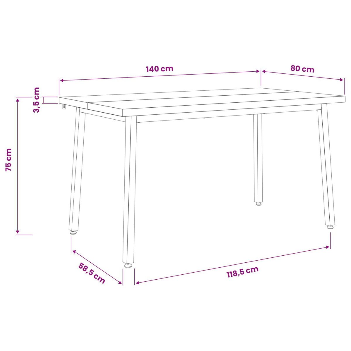140 x 80 x 75 cm Legno di Acacia Massello Bianco Rettangolare | homemem39