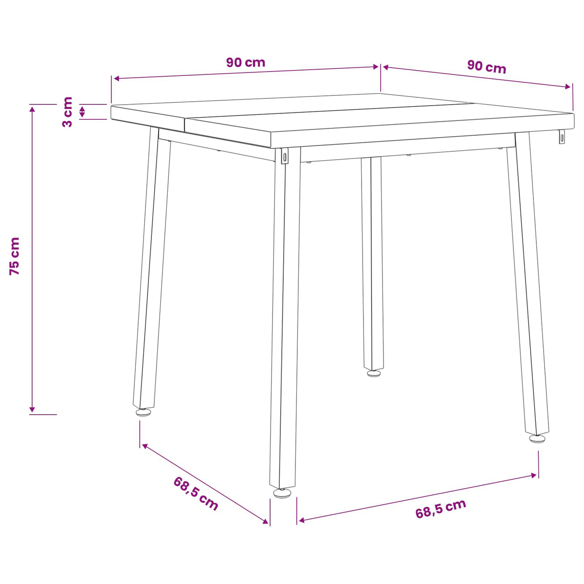90 x 90 x 75 cm Legno di Acacia Massello Marrone scuro e Bianco | homemem39