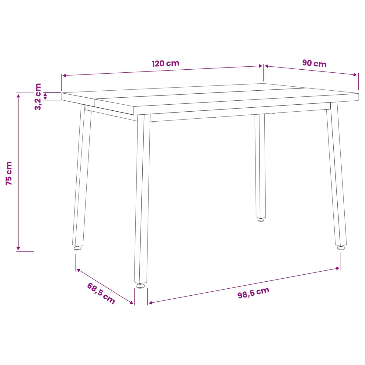 Tavolo da pranzo quadrato 120 x 90 x 75 cm | homemem39