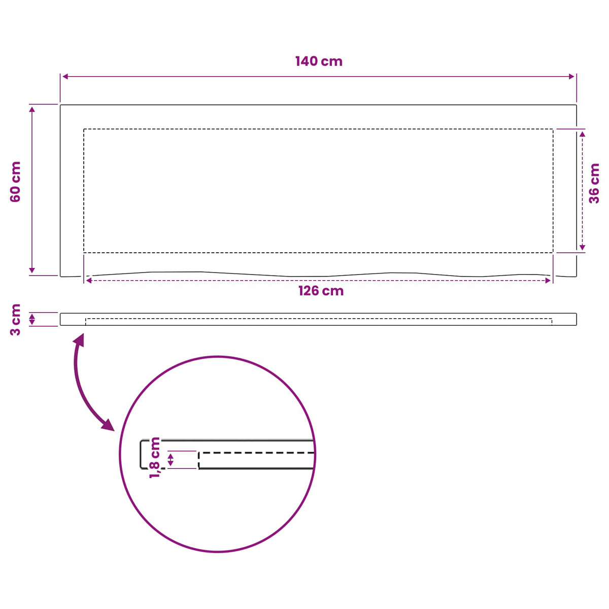 Piano del Tavolo Rettangolare 140 x 50 x 3 cm Rettangolare | homemem39