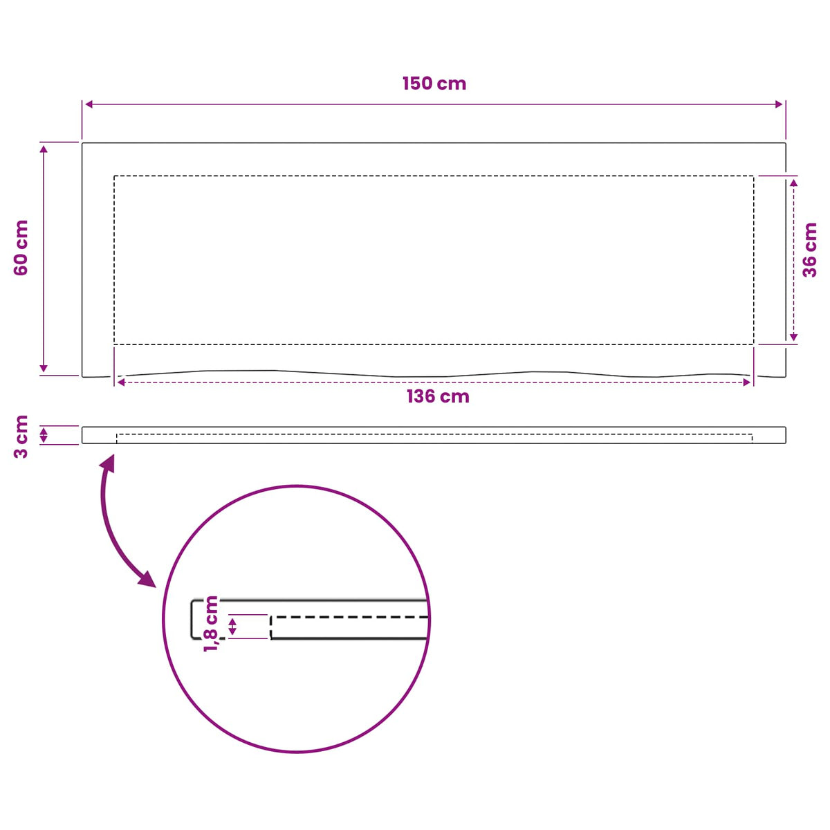 Piano del Tavolo Rettangolare 150 x 50 x 3 cm Rettangolare | homemem39