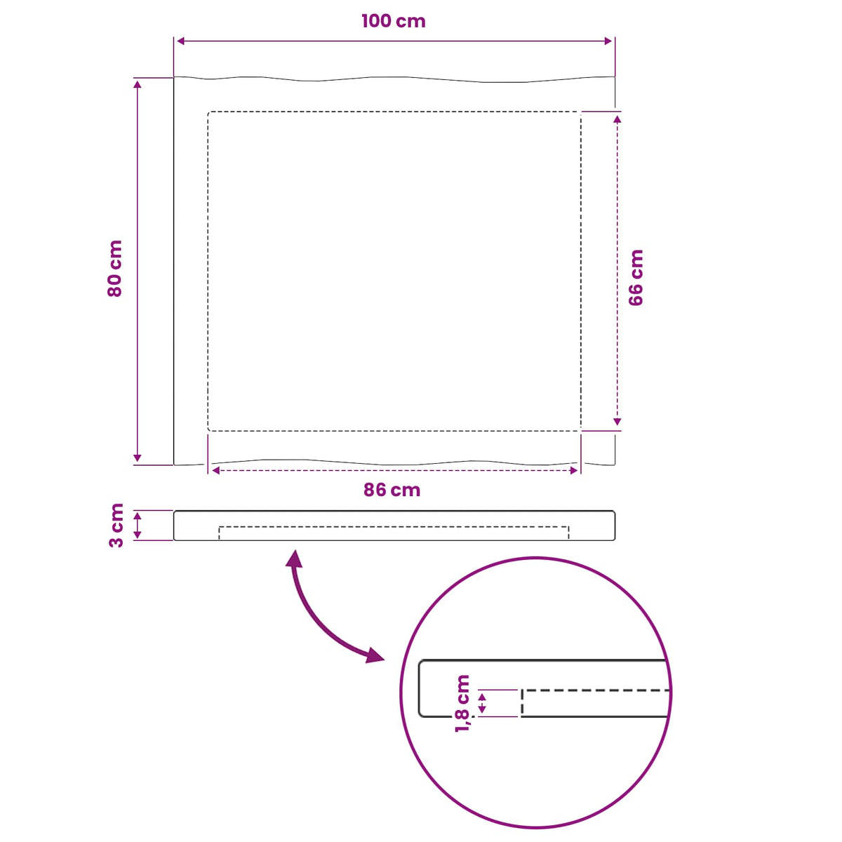 Piano del Tavolo Rettangolare 100 x 80 x 3 cm Rettangolare | homemem39