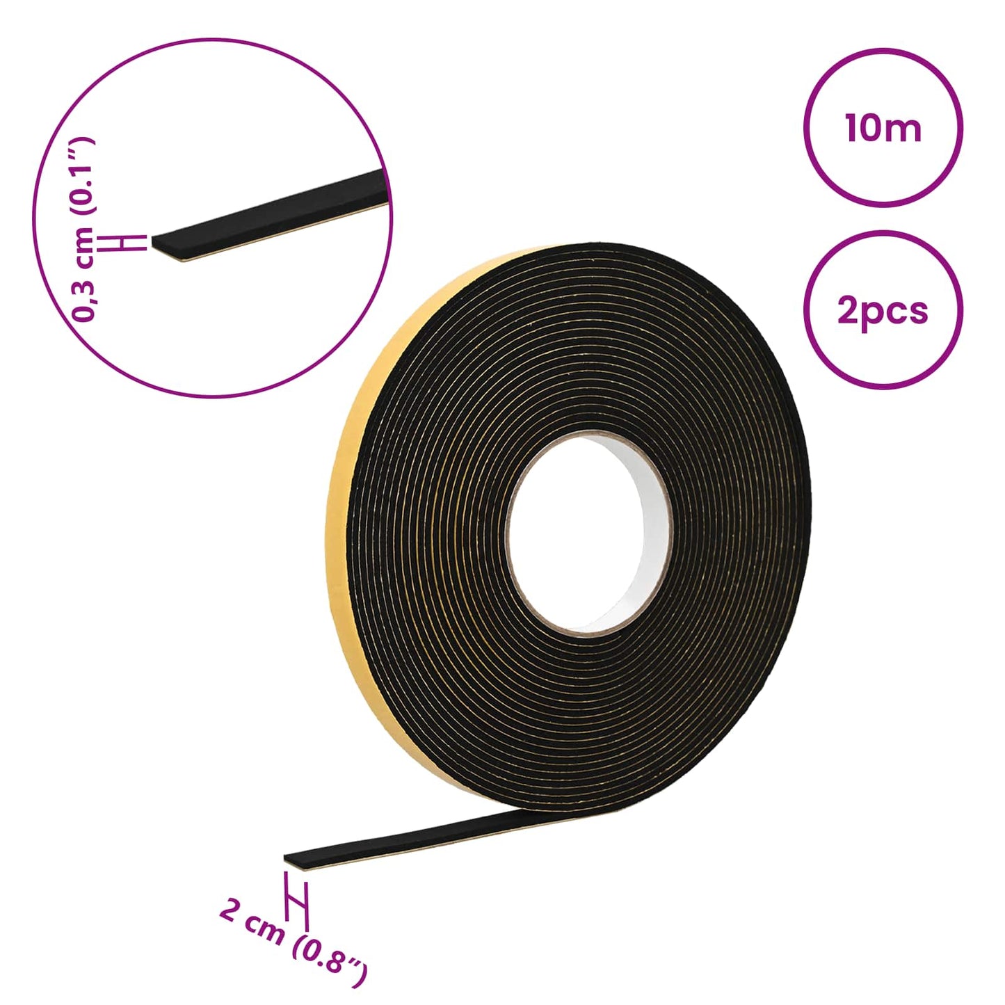 Nastro adesivo in schiuma 2 pcs Nero 20mm x 10m Schiuma CR | homemem39