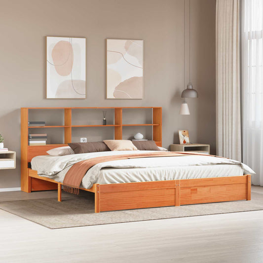 Libreria Struttura Letto Marrone cerato 200 x 200 cm