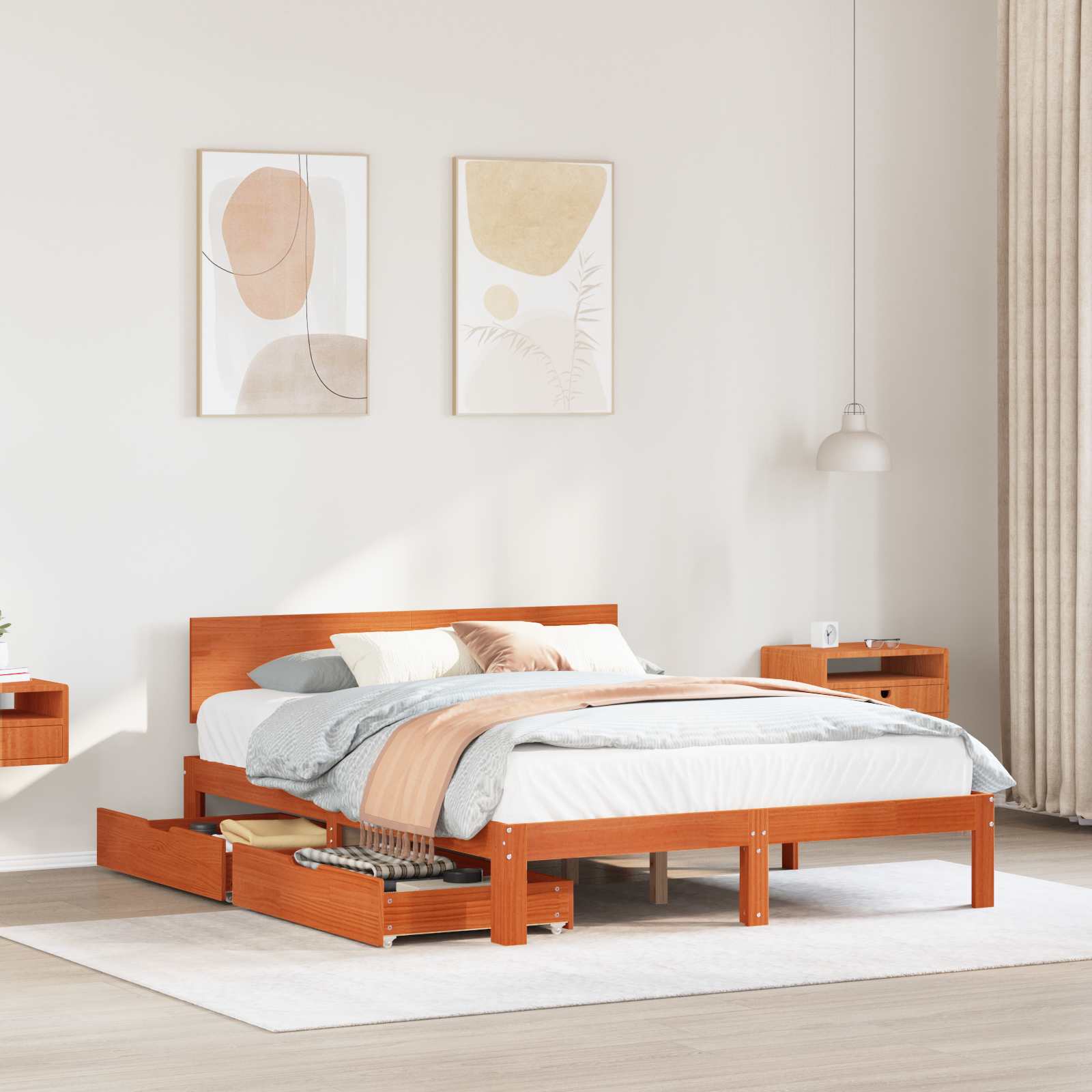 Struttura del letto 3 pcs Marrone cerato Legno di Pino Massello | homemem39