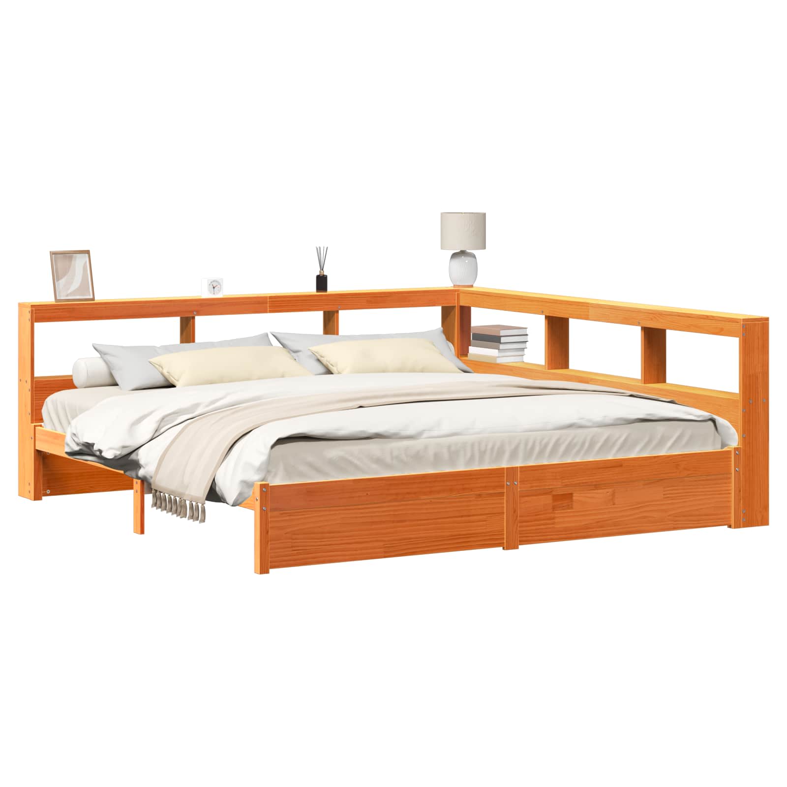 Letto Libreria con testiera 2 pcs Marrone cerato 200 x 200 cm | homemem39