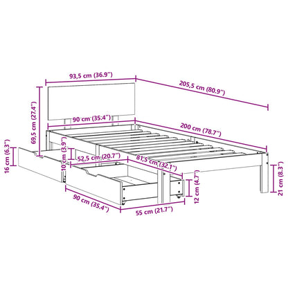 Struttura del letto 3 pcs Marrone cerato Legno di Pino Massello | homemem39