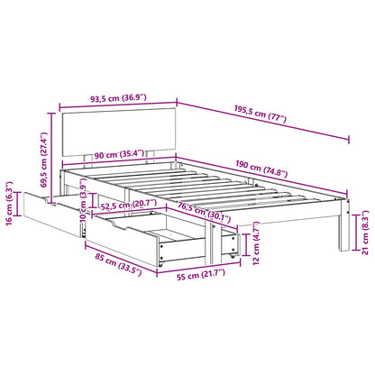 Struttura del letto 3 pcs Marrone cerato Legno di Pino Massello | homemem39