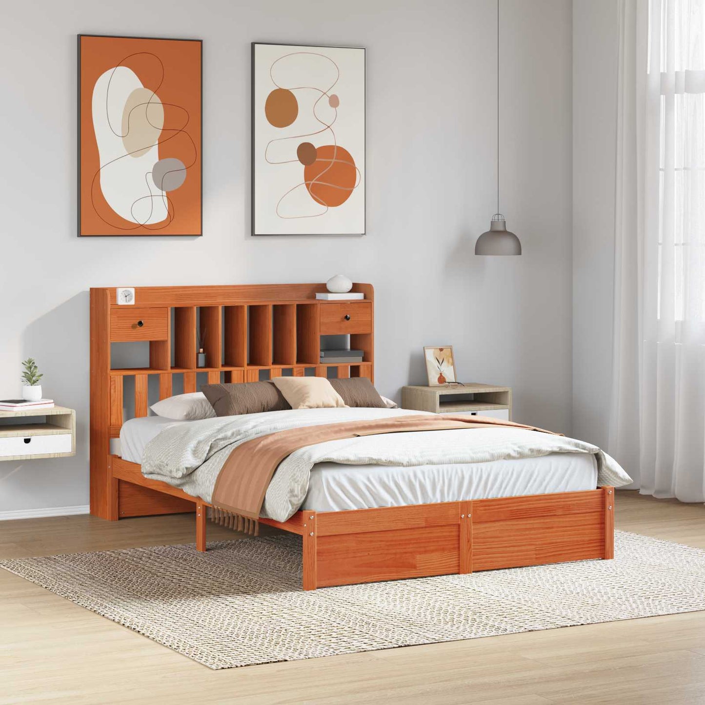 Libreria Struttura Letto con testiera Marrone Cera 200 x 150 cm | homemem39