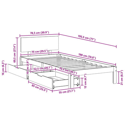 Struttura del letto con testiera Marrone cerato 70 x 190 cm | homemem39