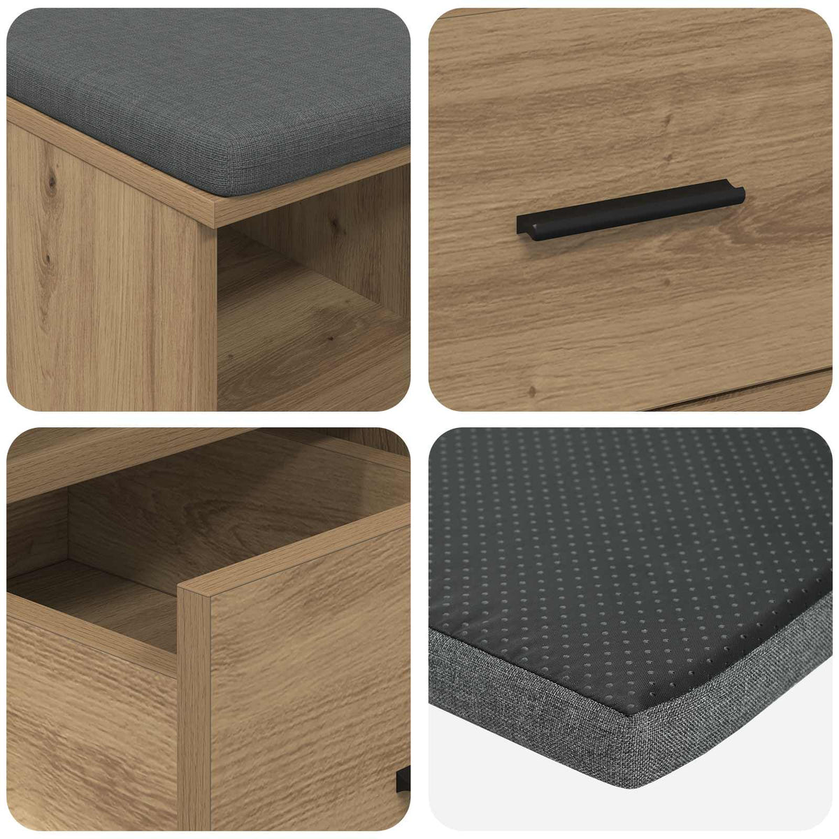 Panca per scarpe con cuscino Rovere Artigianale 60 x 38 x 46 cm | homemem39