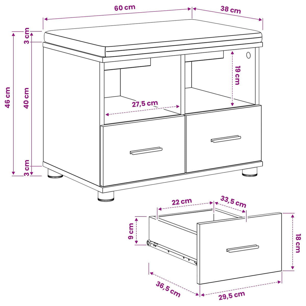 Panca per scarpe con cuscino Rovere Artigianale 60 x 38 x 46 cm | homemem39