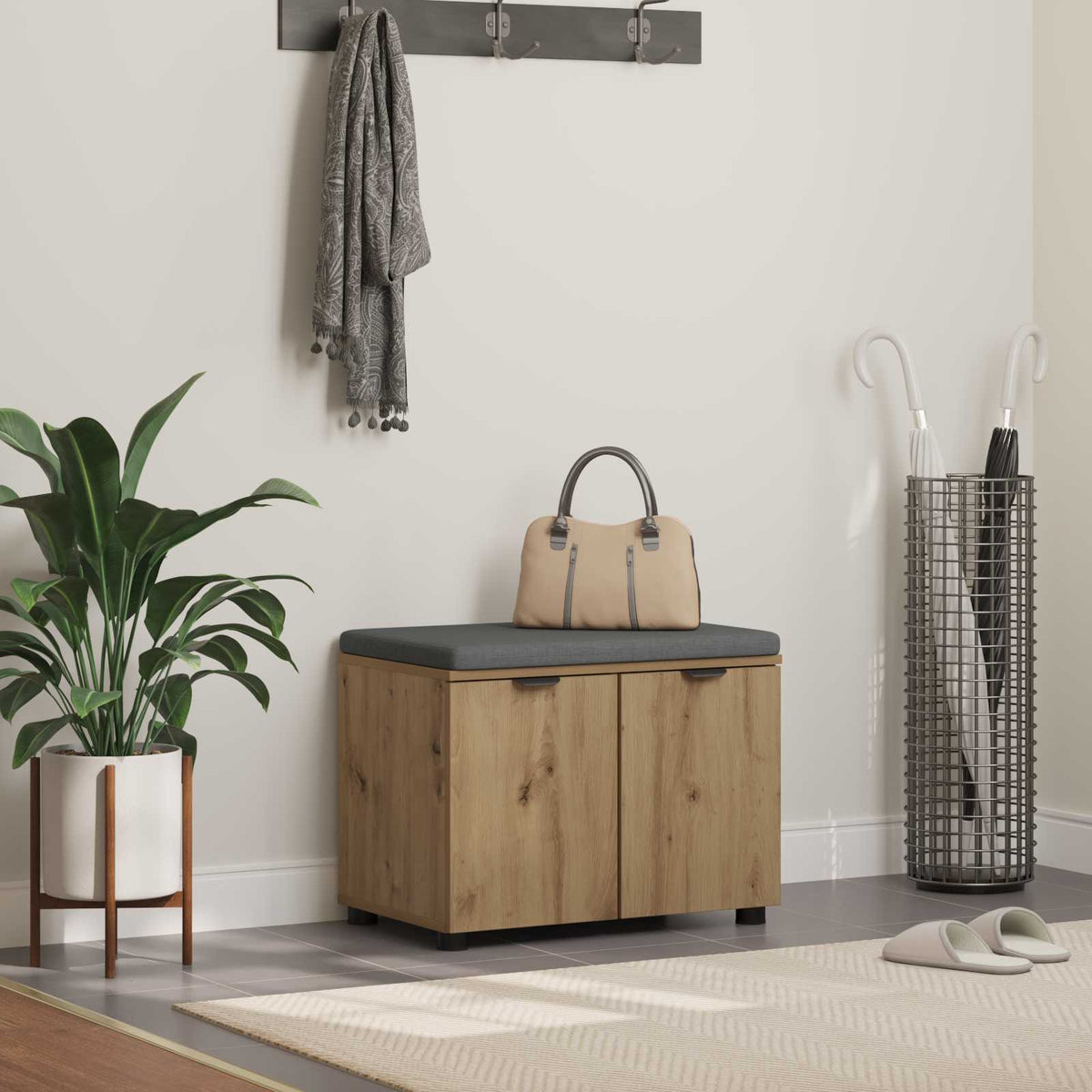 Panca per scarpe con cuscino Rovere Artigianale 60 x 38 x 46 cm