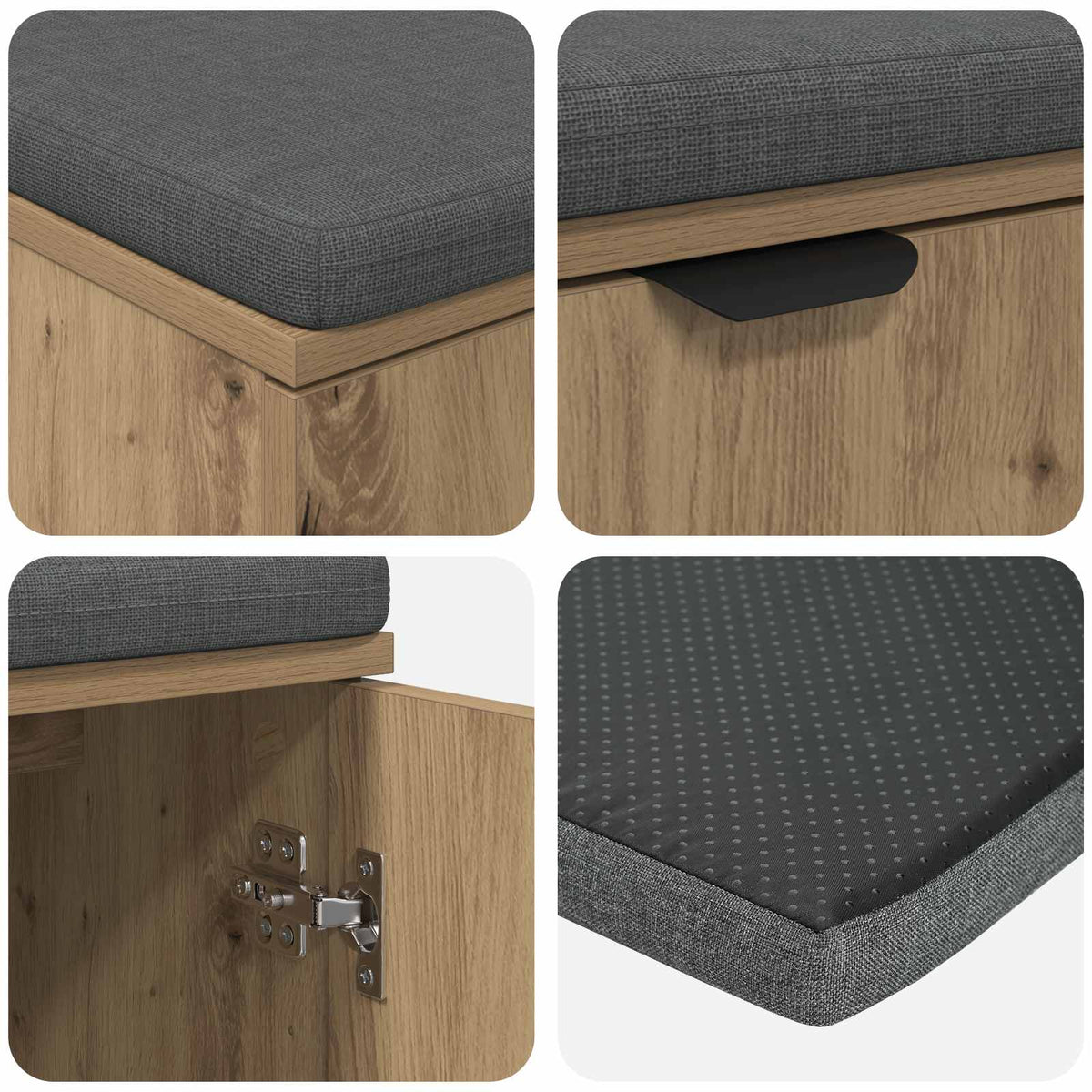 Panca per scarpe con cuscino Rovere Artigianale 80 x 38 x 46 cm | homemem39