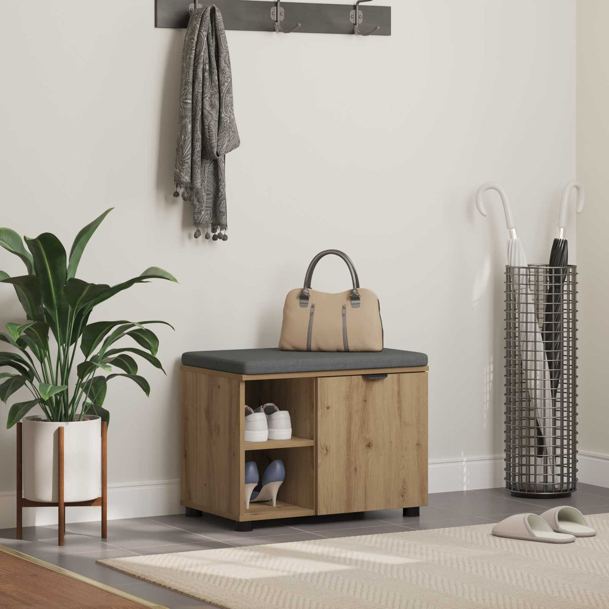 Panca per scarpe con cuscino Rovere Artigianale 60 x 38 x 46 cm