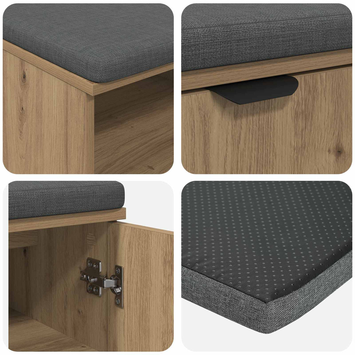 Panca per scarpe con cuscino Rovere Artigianale 80 x 38 x 46 cm | homemem39