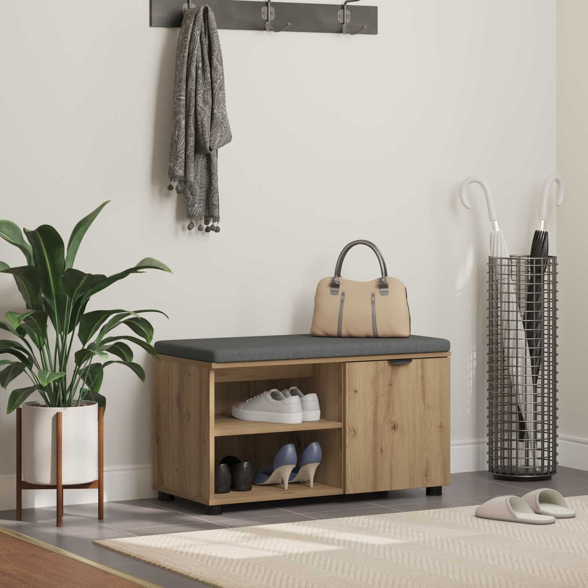 Panca per scarpe con cuscino Rovere Artigianale 80 x 38 x 46 cm