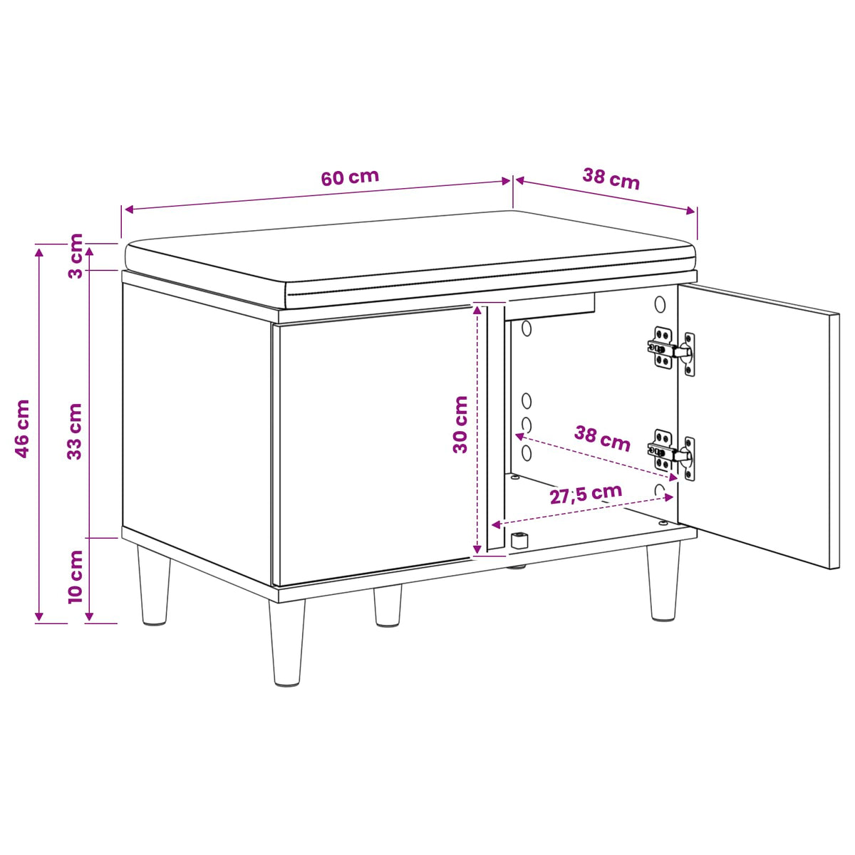 Panca per scarpe con cuscino Rovere Artigianale 60 x 38 x 46 cm | homemem39