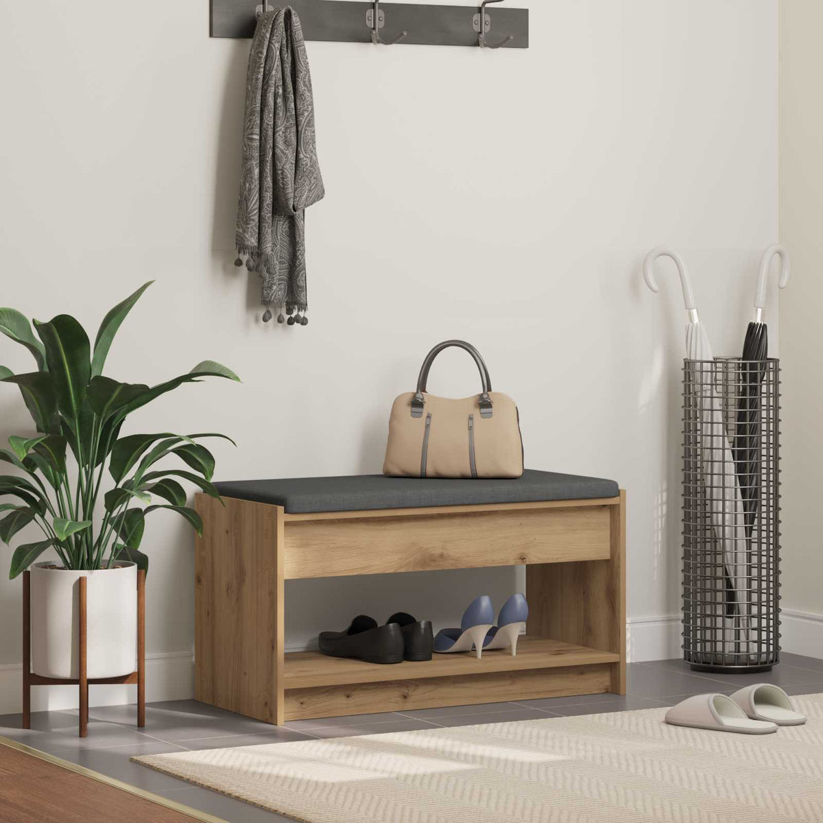 Panca per scarpe con cuscino Rovere Artigianale 83 x 38 x 45 cm | homemem39