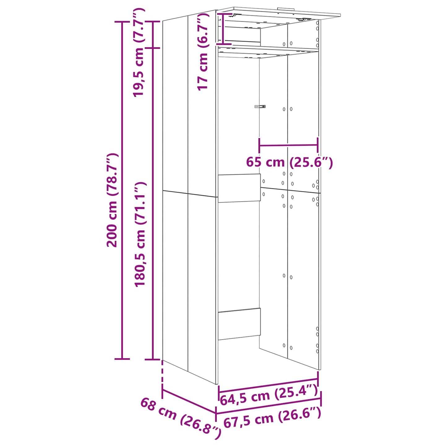 Mobiletto per lavatrice Rovere fumé 67,5 x 68 x 200 cm