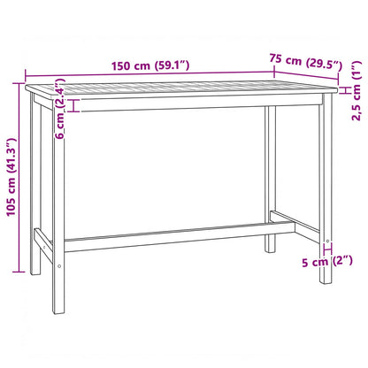 Tavolo da bar Naturale 150 x 75 x 105 cm Legno di teak solido | homemem39