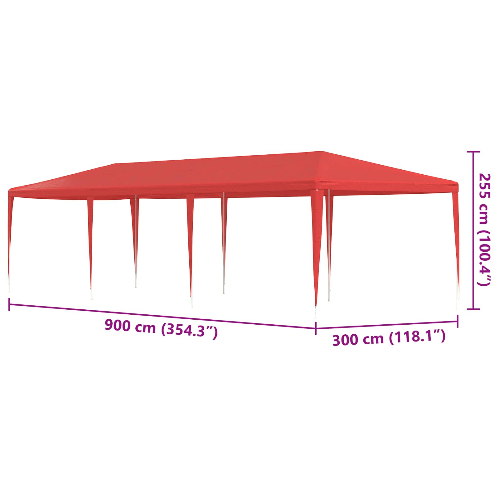Tenda Party Rosso 900 x 300 x 255 cm PE e Acciaio | homemem39