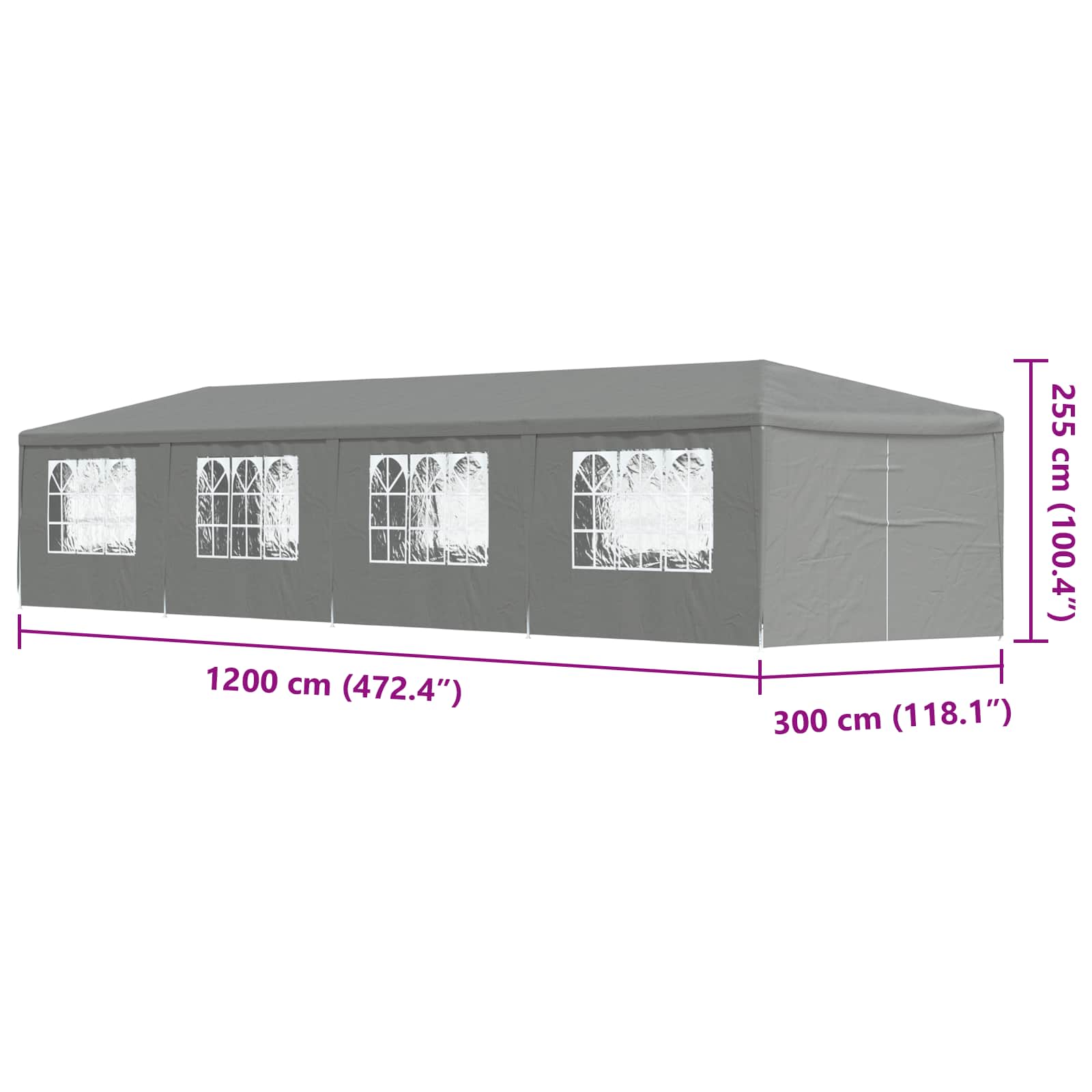 Tenda Party 1200 x 300 x 255 cm Grigio Chiaro PE e Acciaio | homemem39