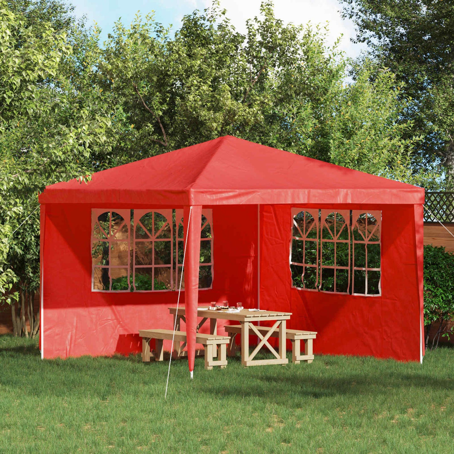 Parete per tenda da festa 2 pcs 300 x 195 cm Rosso PE e Acciaio | homemem39