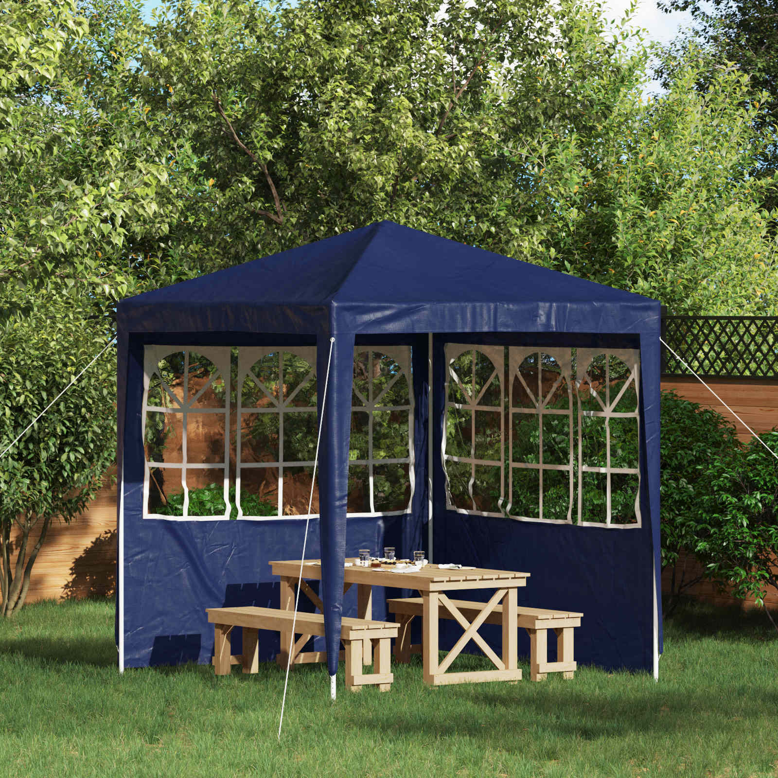 Parete per tenda da festa 2 pcs 200 x 195 cm Blu PE e Acciaio | homemem39