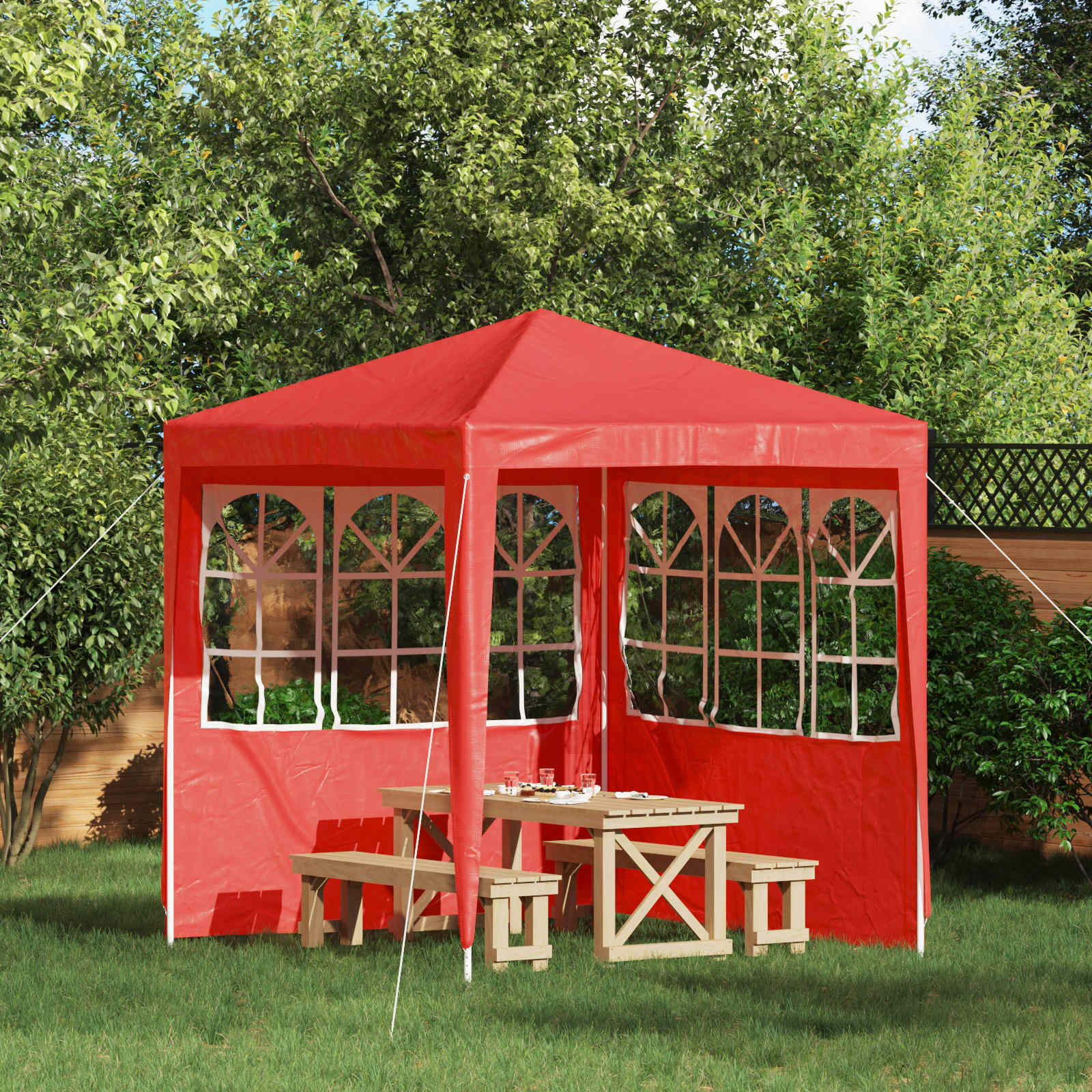 Parete per tenda da festa 2 pcs 200 x 195 cm Rosso PE e Acciaio | homemem39