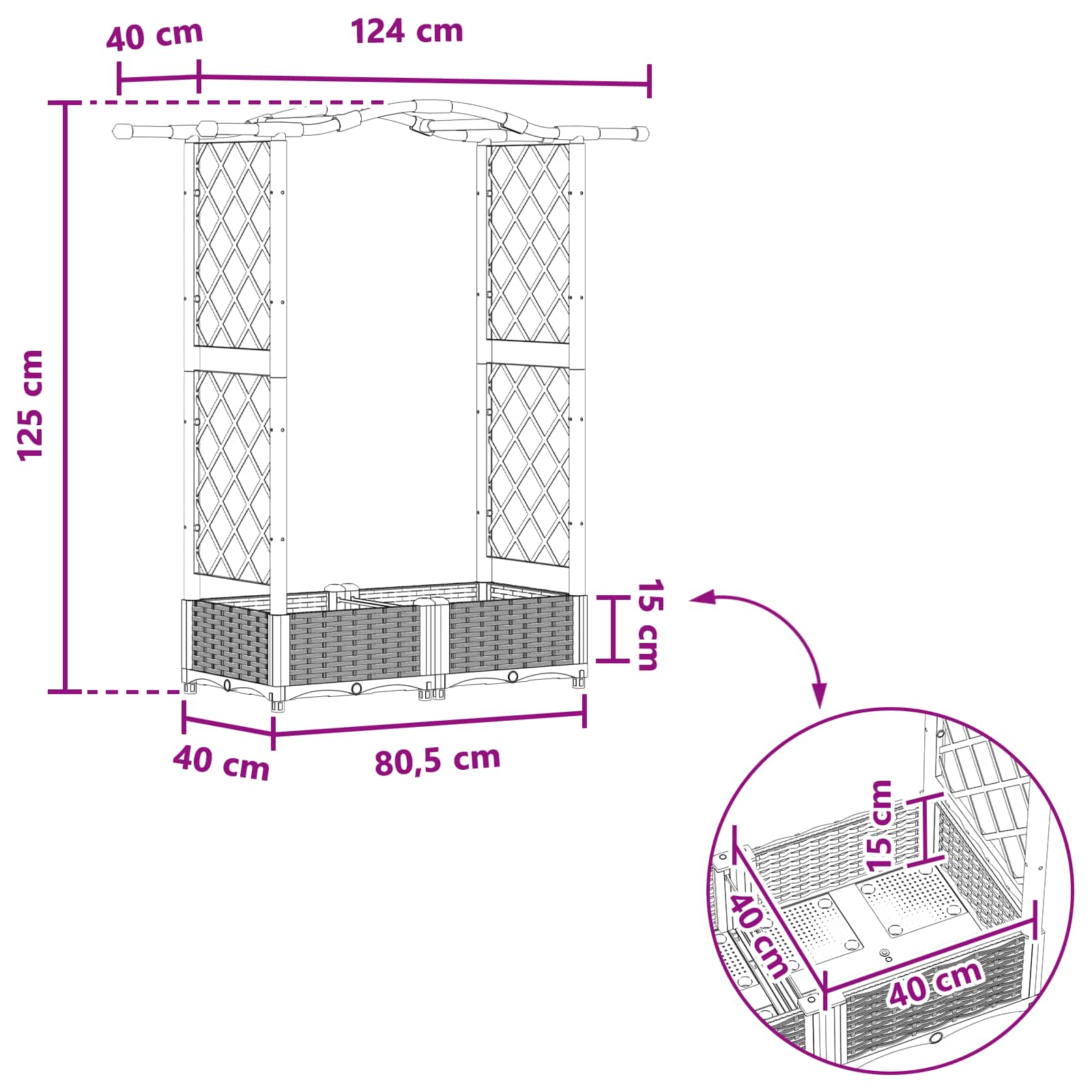 Letto Rialzato con Griglia e Tetto Marrone 124 x 40 x 125 cm PP | homemem39