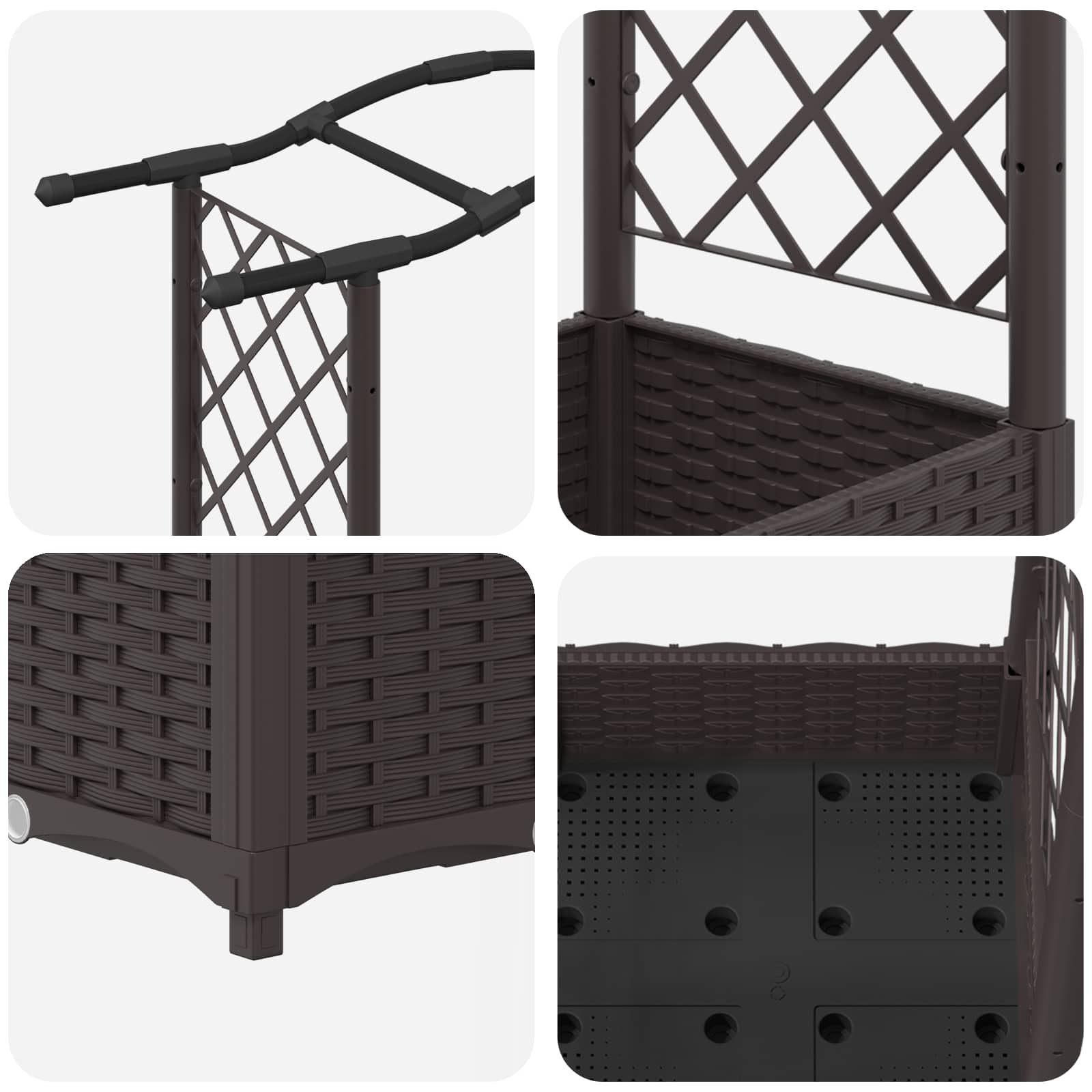 Letto Rialzato con Griglia e Tetto Marrone 169 x 40 x 125 cm PP | homemem39
