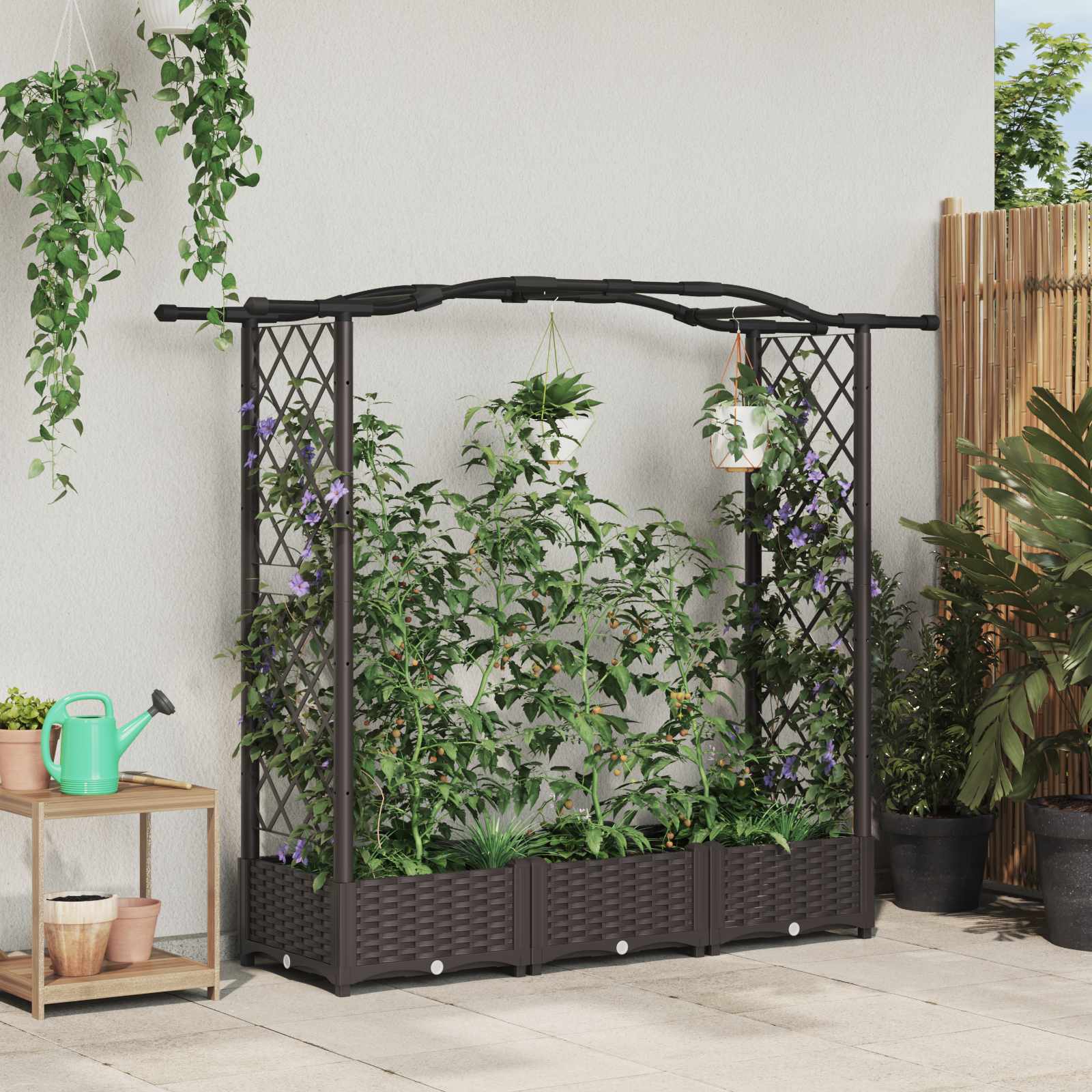 Letto Rialzato con Griglia e Tetto Marrone 169 x 40 x 125 cm PP | homemem39