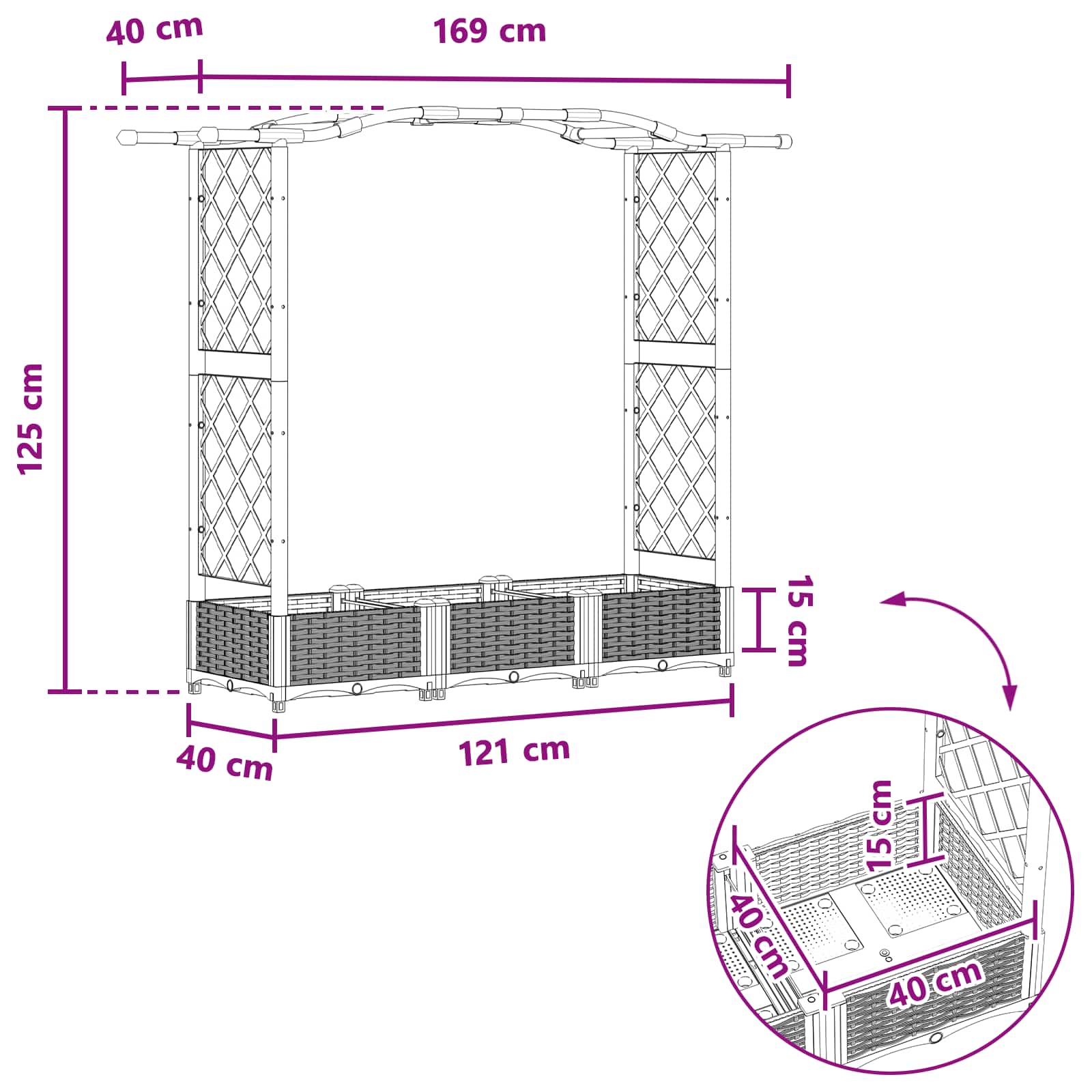 Letto Rialzato con Griglia e Tetto Marrone 169 x 40 x 125 cm PP | homemem39