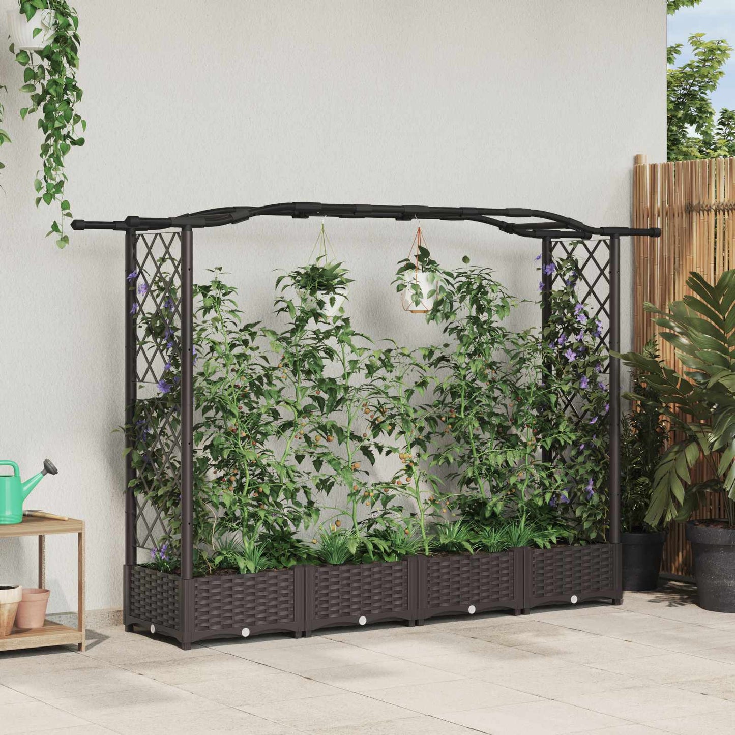 Letto Rialzato con Griglia e Tetto Marrone 207 x 40 x 126 cm PP