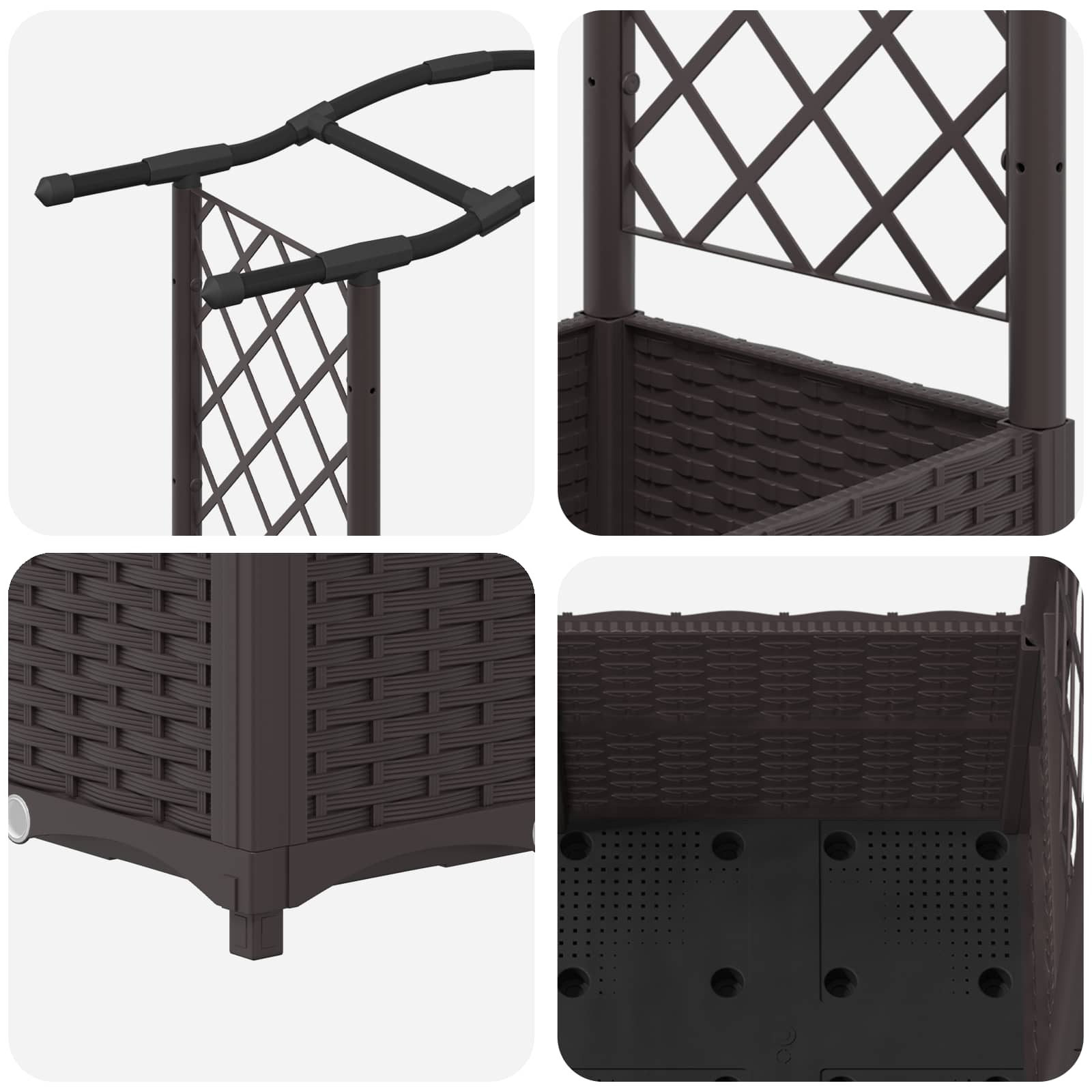Letto Rialzato con Griglia e Tetto Marrone 164 x 40 x 142 cm PP | homemem39