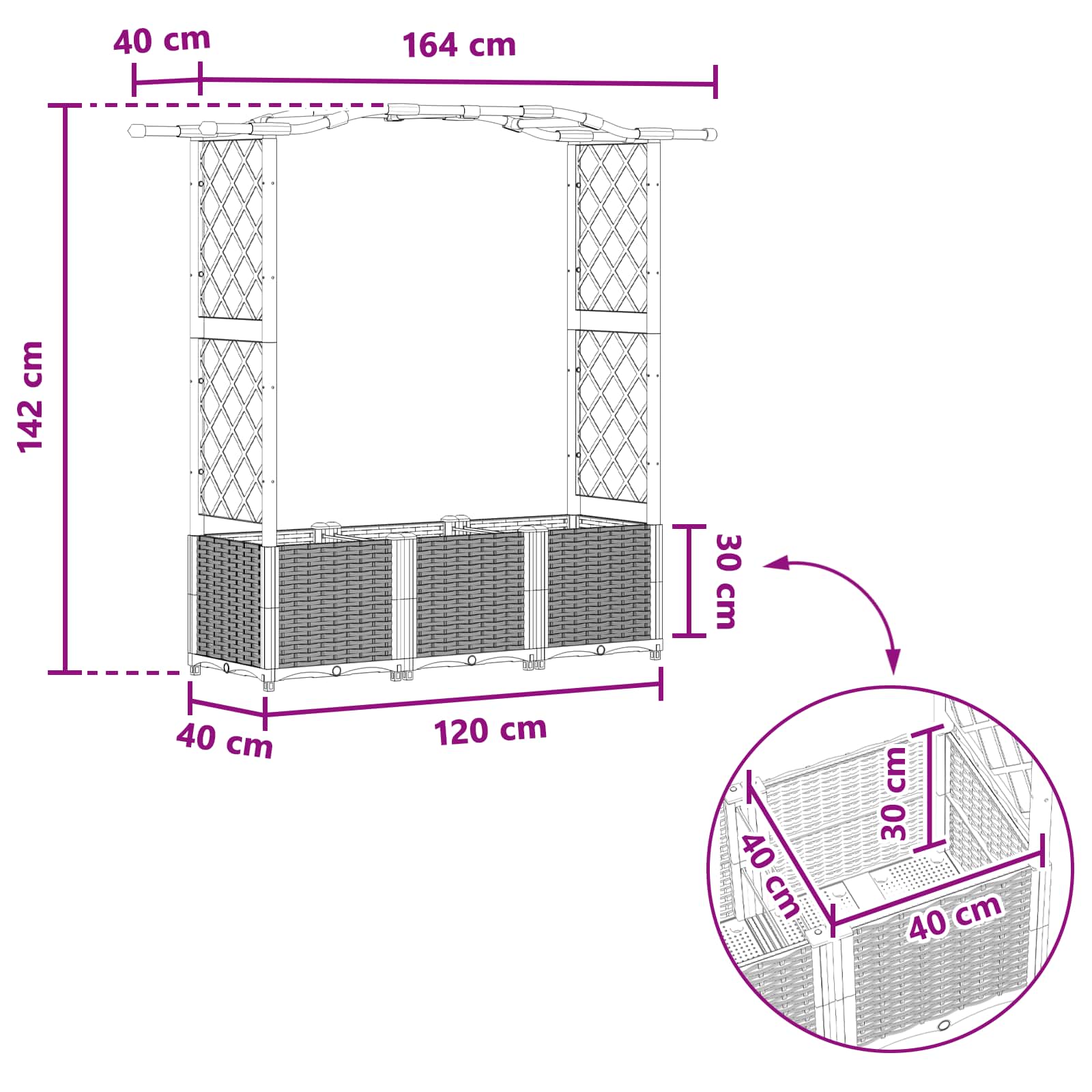 Letto Rialzato con Griglia e Tetto Marrone 164 x 40 x 142 cm PP | homemem39