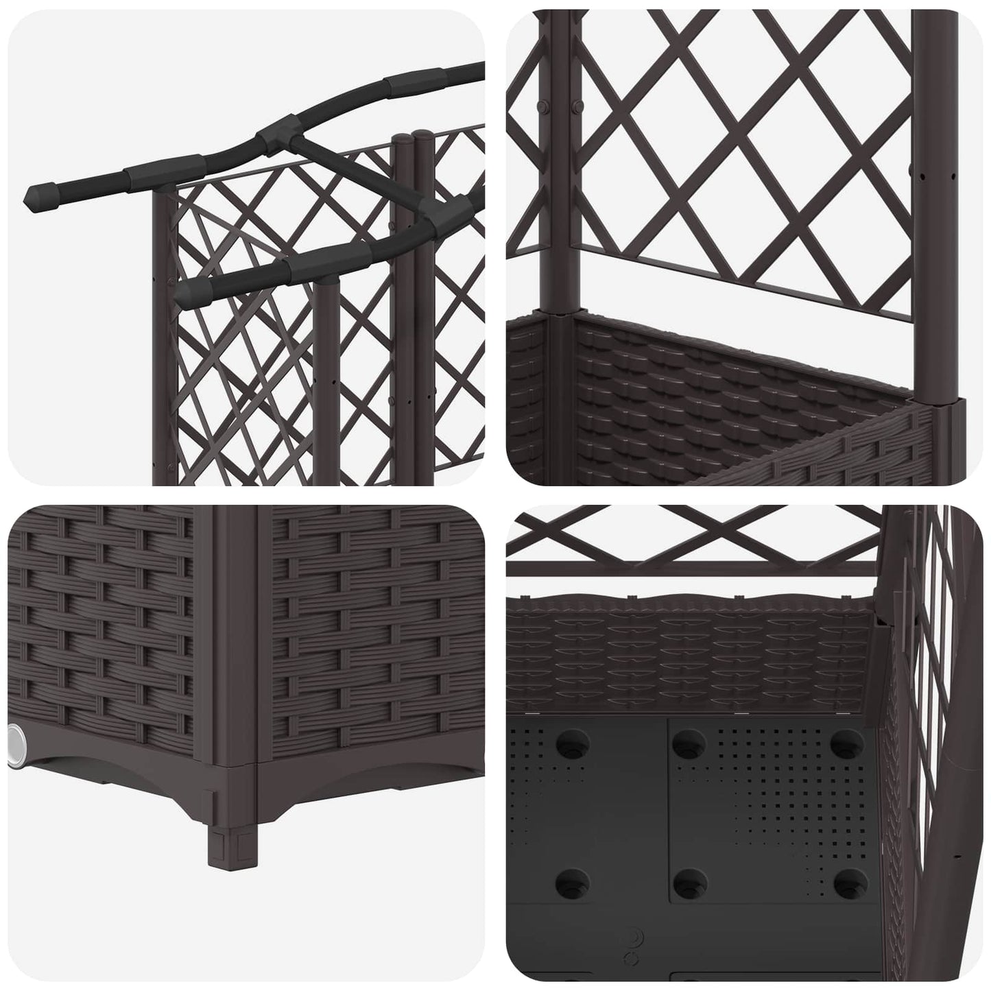 Letto Rialzato con Griglia e Tetto Marrone 163 x 40 x 126 cm PP | homemem39