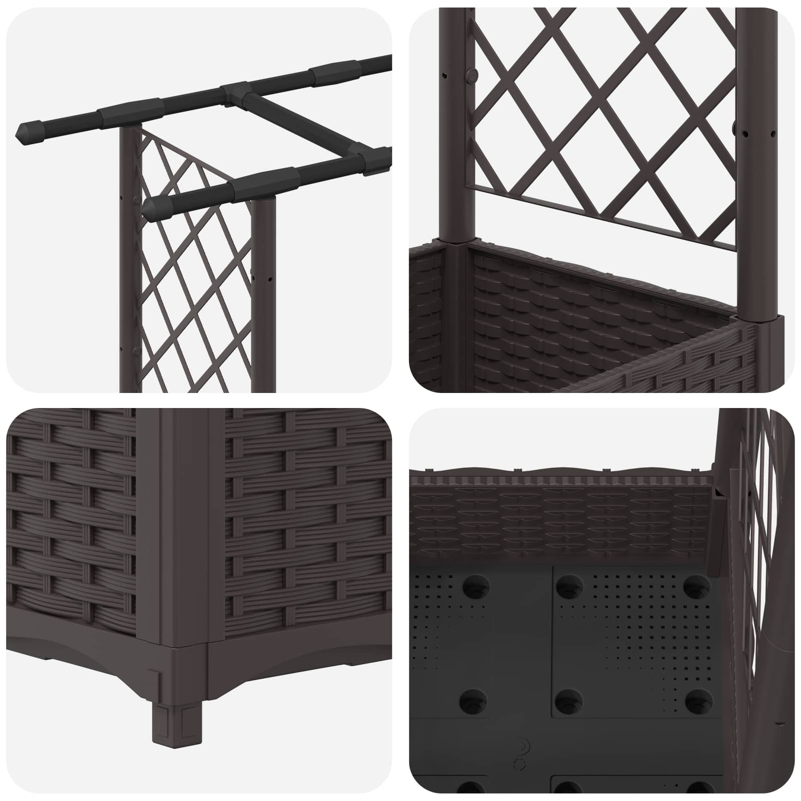 Letto Rialzato con Griglia e Tetto Marrone 122,5 x 40 x 123 cm | homemem39
