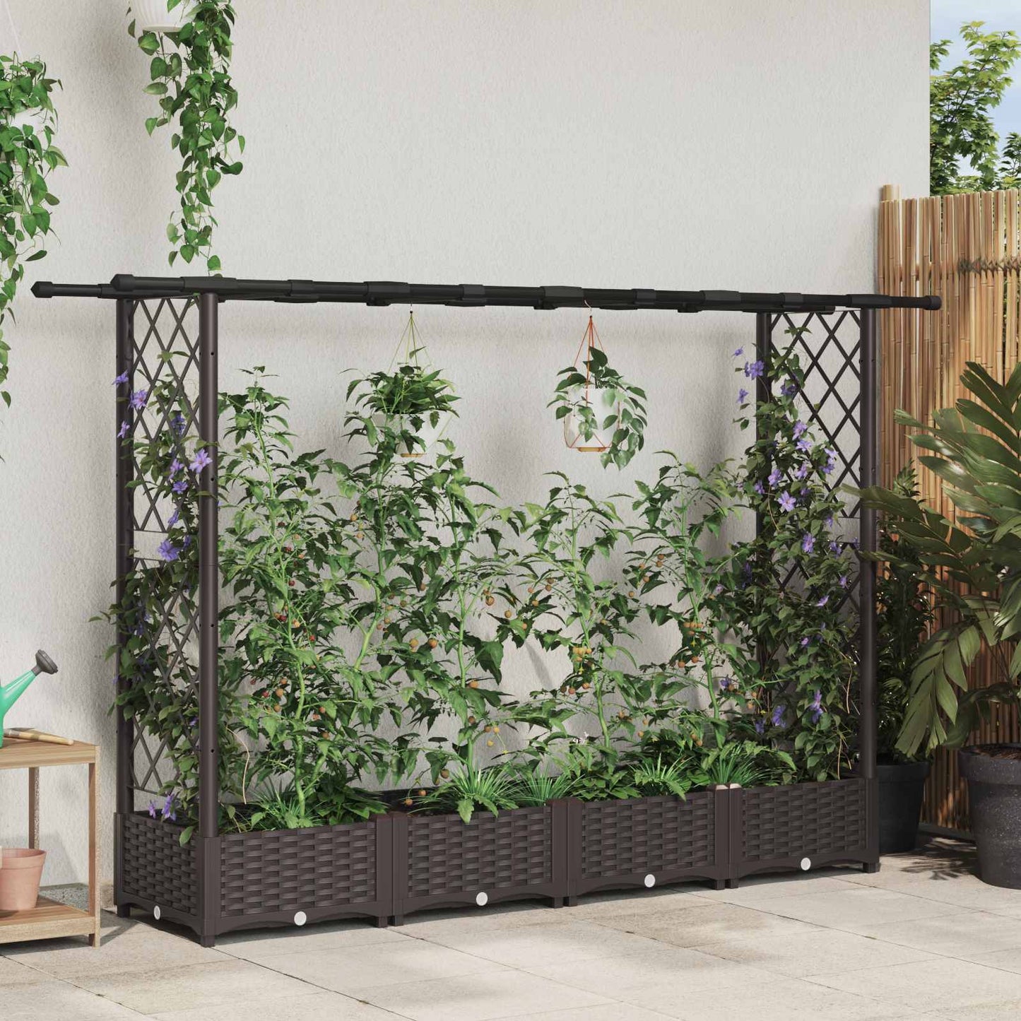 Letto Rialzato con Griglia e Tetto Marrone 203 x 40 x 123 cm PP | homemem39